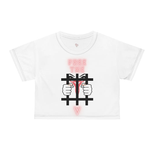 Regis Marcellus Women's Rights (black seams)AOP Crop Tee