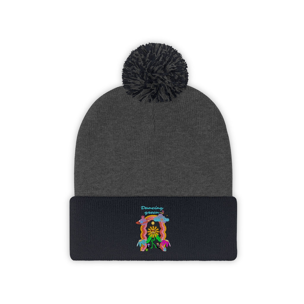 Dancing Green Pom Pom Beanie