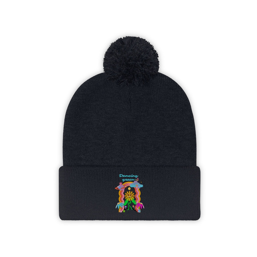 Dancing Green Pom Pom Beanie