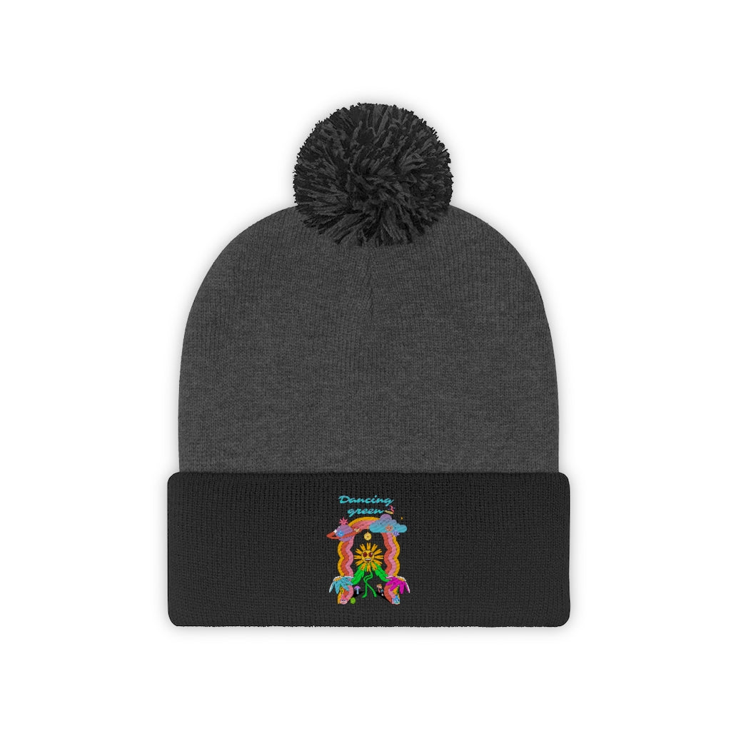 Dancing Green Pom Pom Beanie
